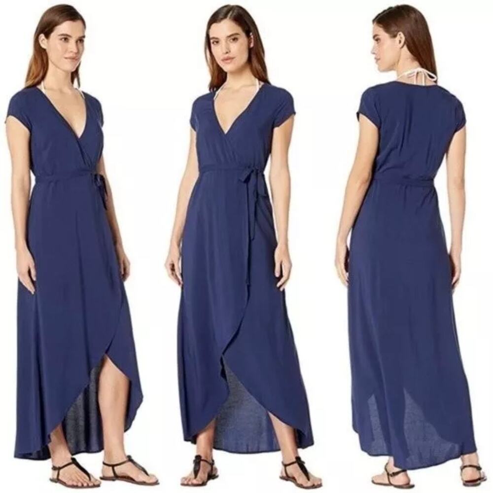 L*Space Goa Midnight Blue Wrap Maxi Beach Dress Size XS